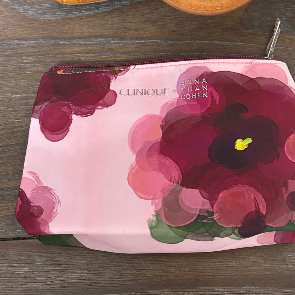 Clinique Pink and Red Floral Cosmetic Bag